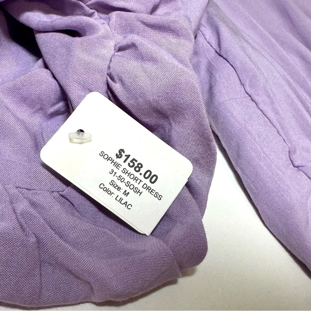 SKEMO NWT Lilac Purple Cut Out Bubble Sleeve Keyhole Mini Dress Size Medium $158 - Picture 4 of 12